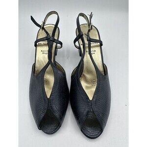 VTG Women Bruno Magli Slingback Peep Toe Pump Size 6.5 Black Snake Pattern Italy